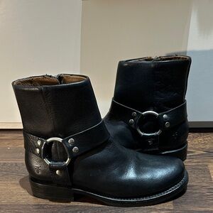 Frye Black Leather Boots with Buckle Detail